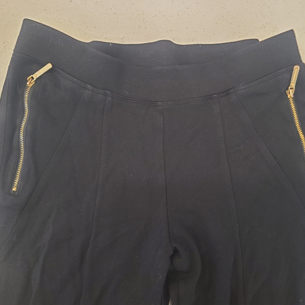 Calvin Klein Black Leggings with Gold Zipper Pockets • Size L